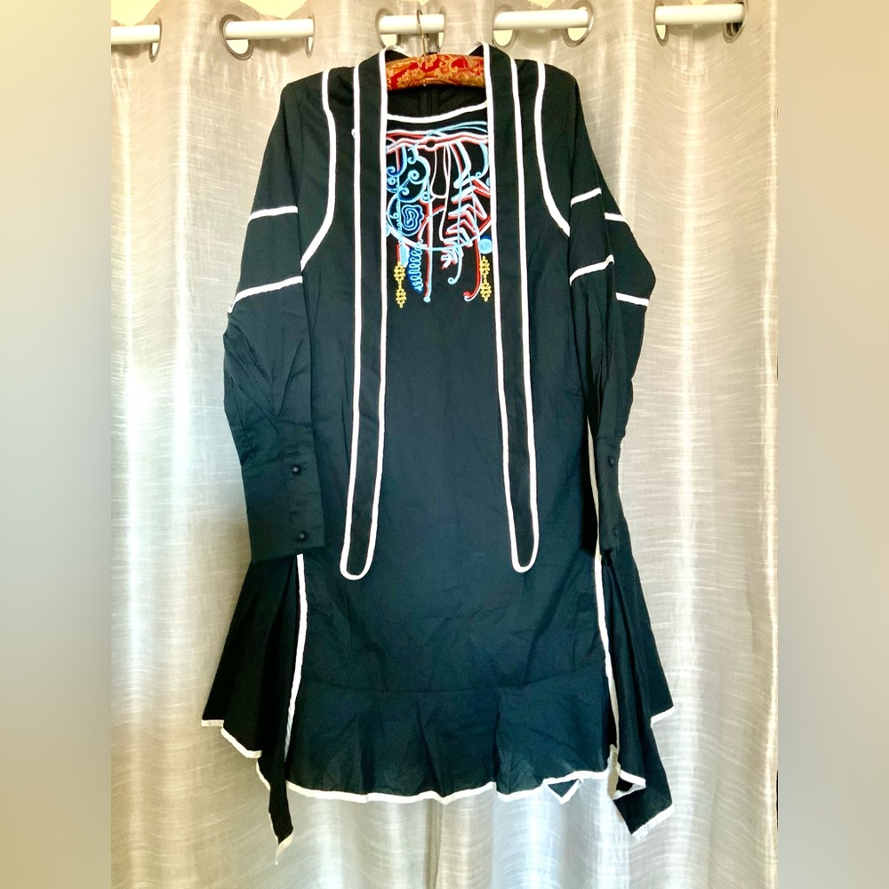 Black stching design dress S(NEW)